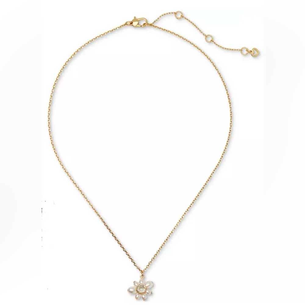 Gold-Tone Cubic Zirconia & Imitation Pearl Flower Pendant Necklace, 16" + 3" NWT